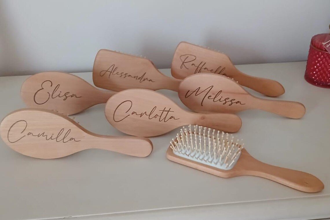 Spazzola in Legno Personalizzata incisa a Laser - Grafica NaturaleBomboniera