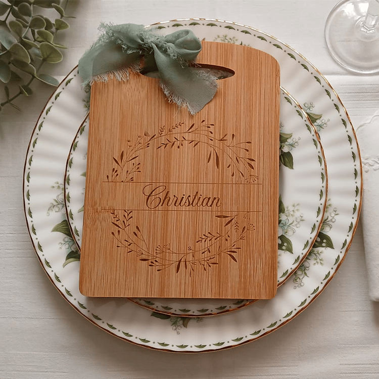Tagliere Segnaposto in Bambù con Incisione Laser Personalizzata - Grafica NaturaleBomboniera