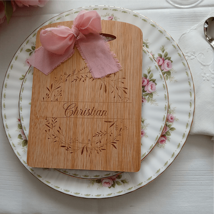 Tagliere Segnaposto in Bambù con Incisione Laser Personalizzata - Grafica NaturaleBomboniera