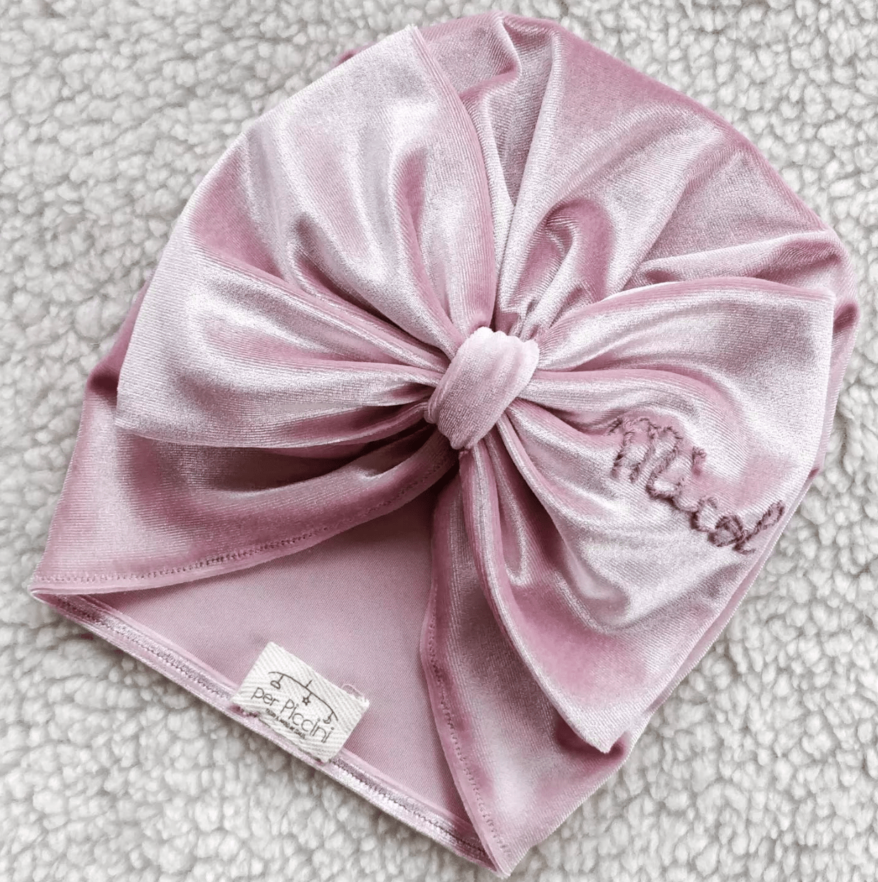 Turbantino in velluto baby con nome ricamato - Grafica NaturaleAccessori Neonato