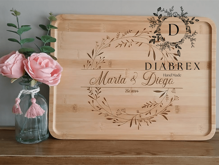 Vassoio in Bambù con Incisione Laser Personalizzata - Grafica NaturaleBomboniera